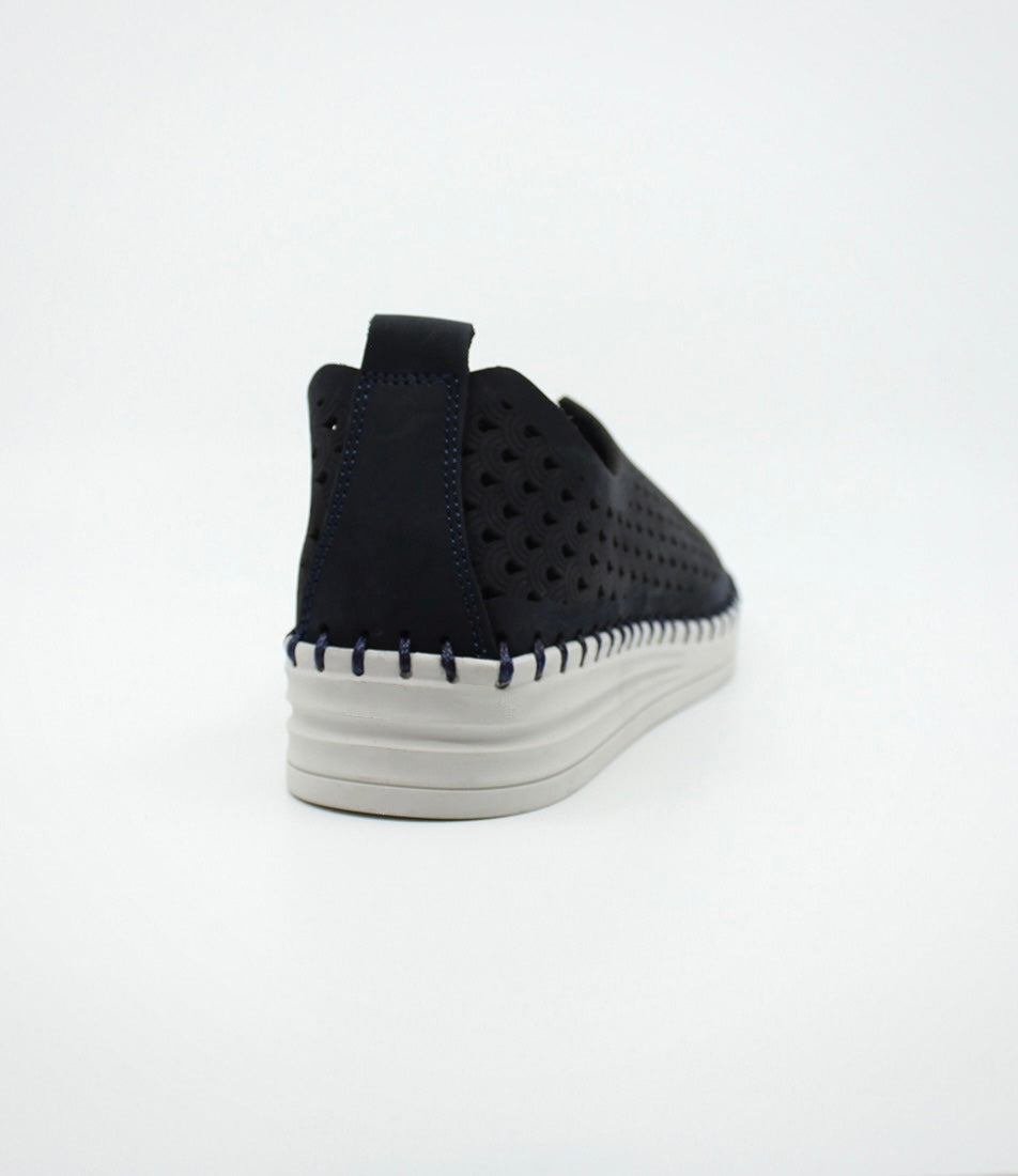 Sala Europe Lasso Deep Ocean Blue Perforated Leather Slip On Shoe Made In Turkey