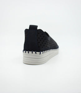 Sala Europe Lasso Deep Ocean Blue Perforated Leather Slip On Shoe Made In Turkey