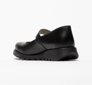 Fly London Samp132Fly Black Leather Buckle Mary Jane Wedges Made In Portugal