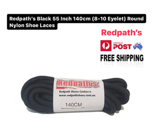 Redpath’s Black 55 Inch 140cm (8-10 Eyelet) Round Nylon Shoe Laces