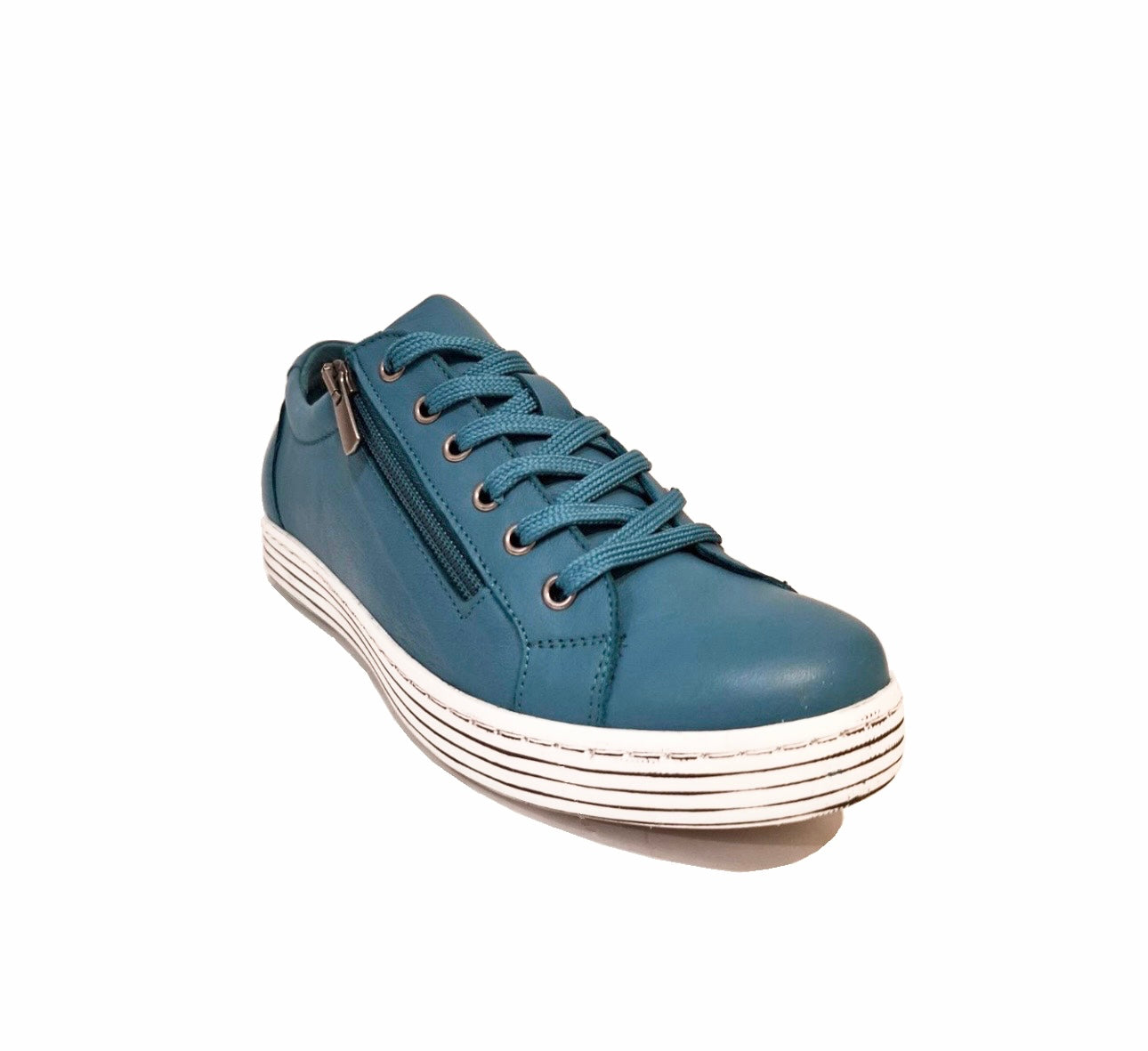 Cabello Comfort Unity Petrol Turquoise Light Blue 6 Eyelet Zip Shoe Made In Turkey