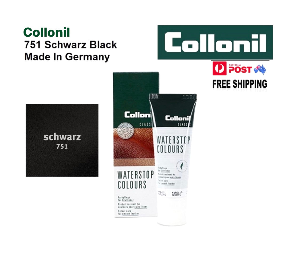 Shoe Care Products Black Cream Waterstop Collonil Sponge Applicator Tube 75ml