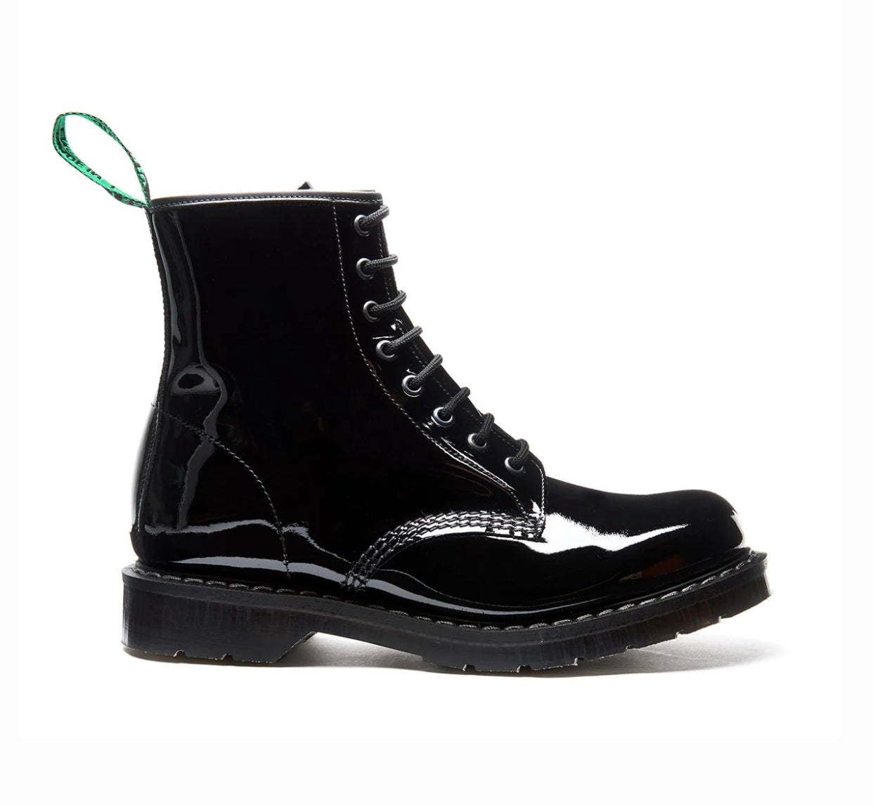 Solovair Black Patent Leather 8 Eyelet Boot Made In England