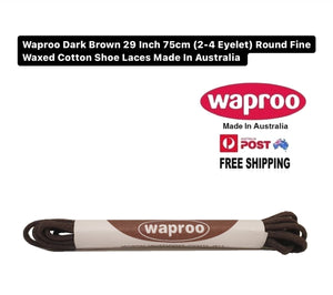 Waproo Dark Brown 29 Inch 75cm (2-4 Eyelet) Round Fine Waxed Cotton Shoe Laces Made In Australia