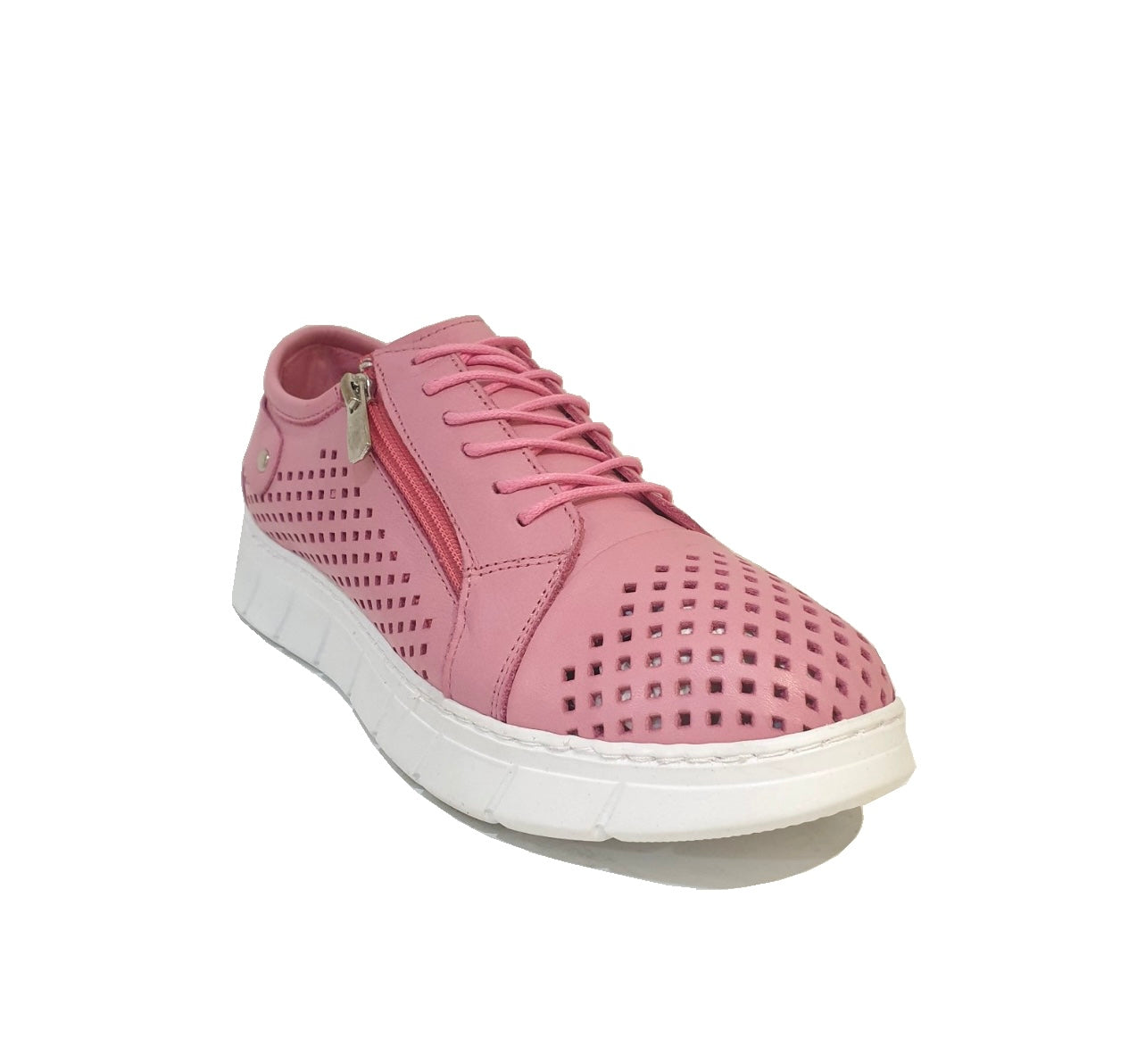 Cabello Comfort EG172 Pink Perforated 6 Eyelet Zip Shoe Made In Turkey