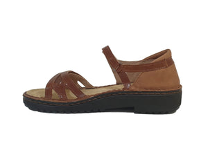 Naot Tatiana Latte Brown Maple Leather Velcro Sandals Made In Israel