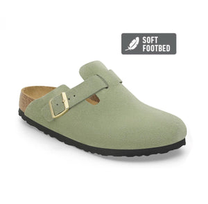 Birkenstock Boston Green Tea Suede Soft Footbed Made In Germany