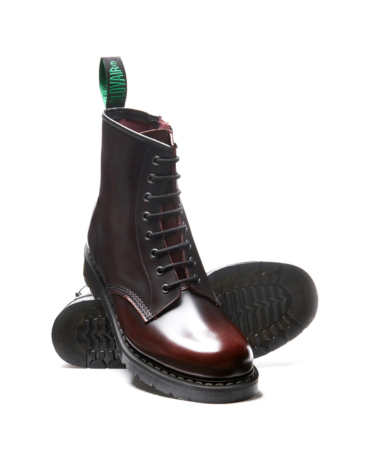 Solovair Burgundy Rub Off 8 Eyelet Zip Boot Made In England