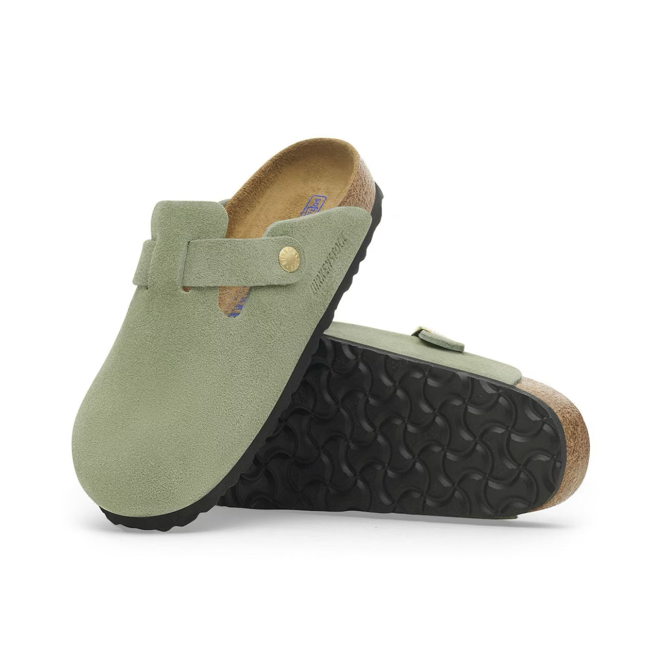 Birkenstock Boston Green Tea Suede Soft Footbed Made In Germany