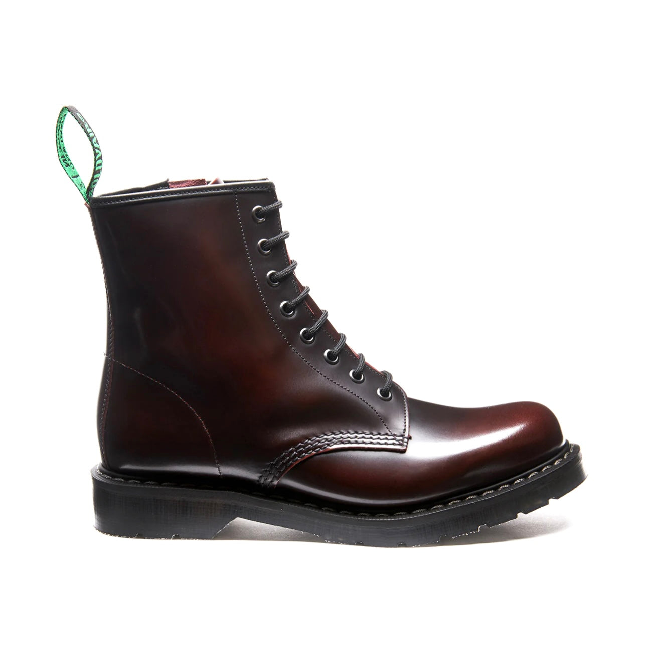 Solovair Burgundy Rub Off 8 Eyelet Zip Boot Made In England