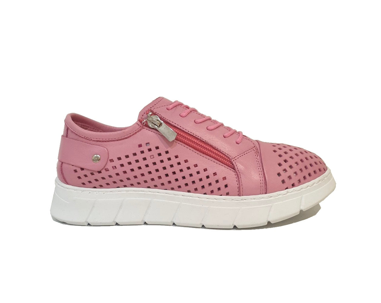 Cabello Comfort EG172 Pink Perforated 6 Eyelet Zip Shoe Made In Turkey