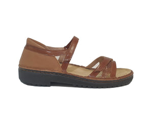 Naot Tatiana Latte Brown Maple Leather Velcro Sandals Made In Israel