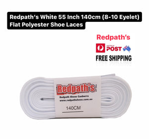 Redpath’s White 55 Inch 140cm (8-10 Eyelet) Flat Polyester Shoe Laces
