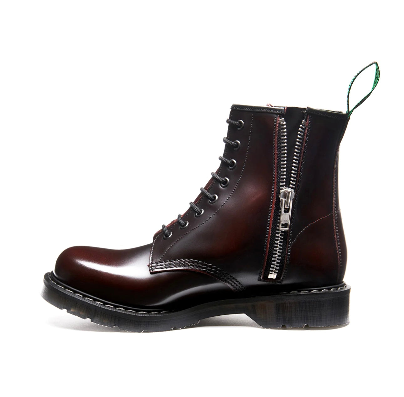 Solovair Burgundy Rub Off 8 Eyelet Zip Boot Made In England