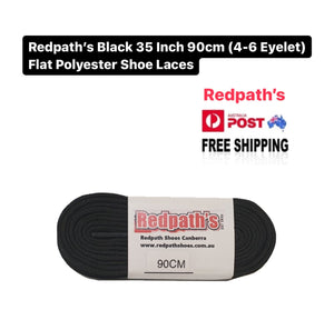 Redpath’s Black 35 Inch 90cm (4-6 Eyelet) Flat Polyester Shoe Laces
