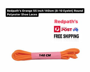 Redpath’s Orange 55 Inch 140cm (8-10 Eyelet) Round Polyester Shoe Laces