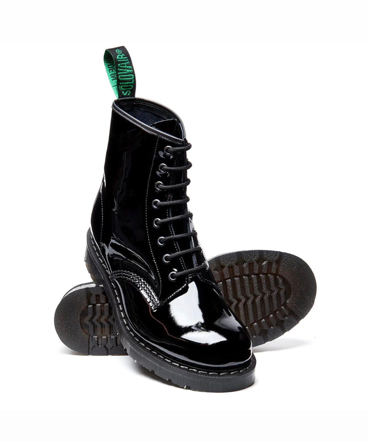 Solovair Black Patent Leather 8 Eyelet Boot Made In England