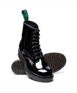 Solovair Black Patent Leather 8 Eyelet Boot Made In England