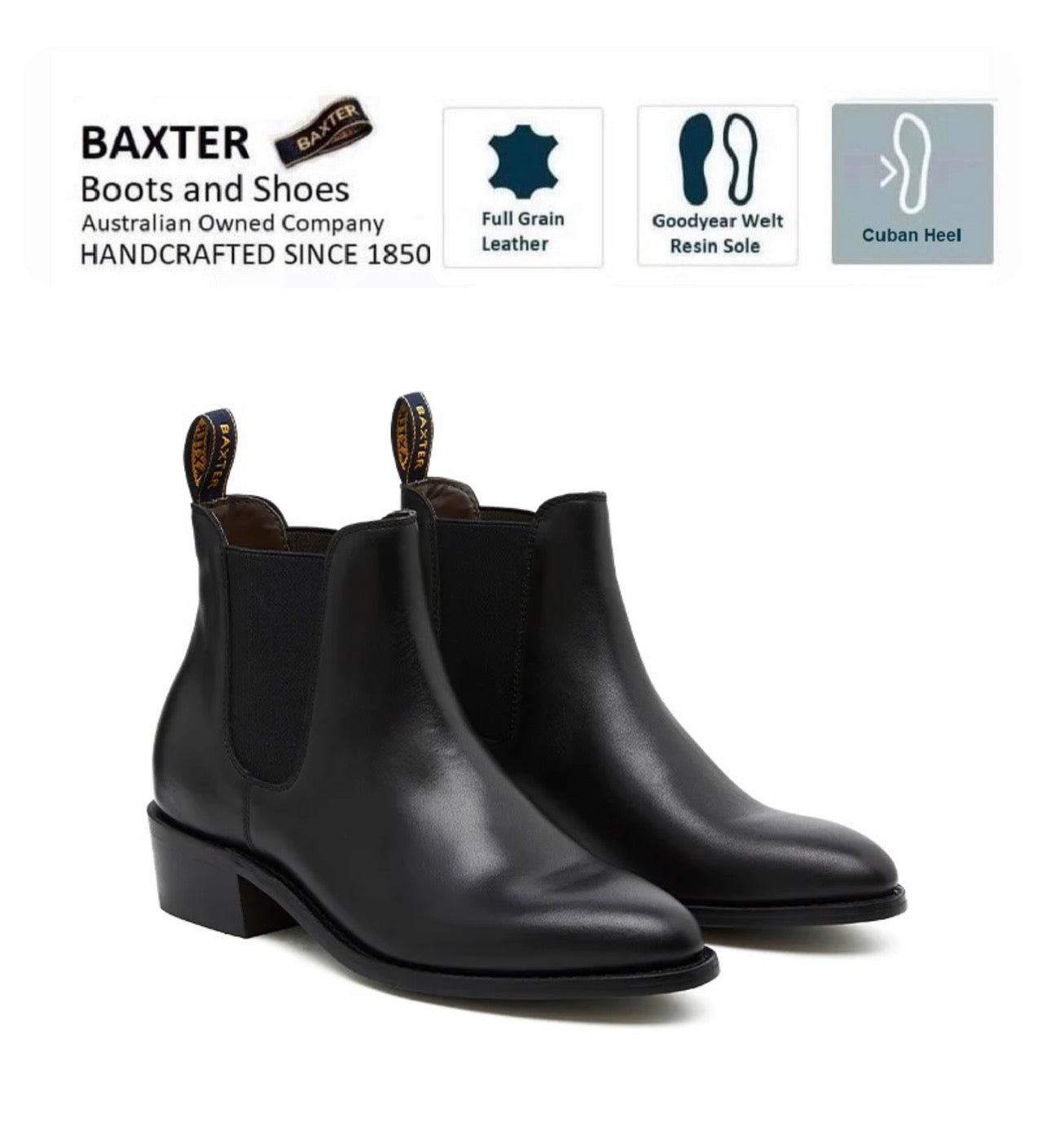 Baxter Dancer Black Resin Sole Cuban Heel Chelsea Dress Boot