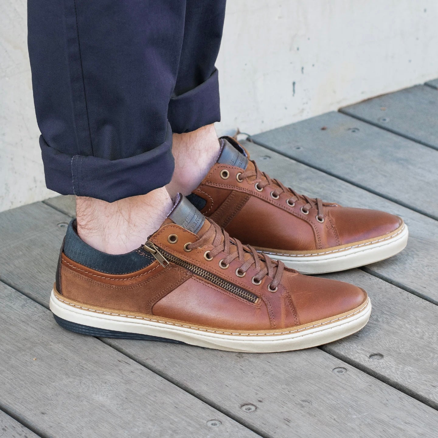 Wild Rhino Whistle Light Tan Brown Leather 7 Eyelet Zip Shoe Made In Portugal