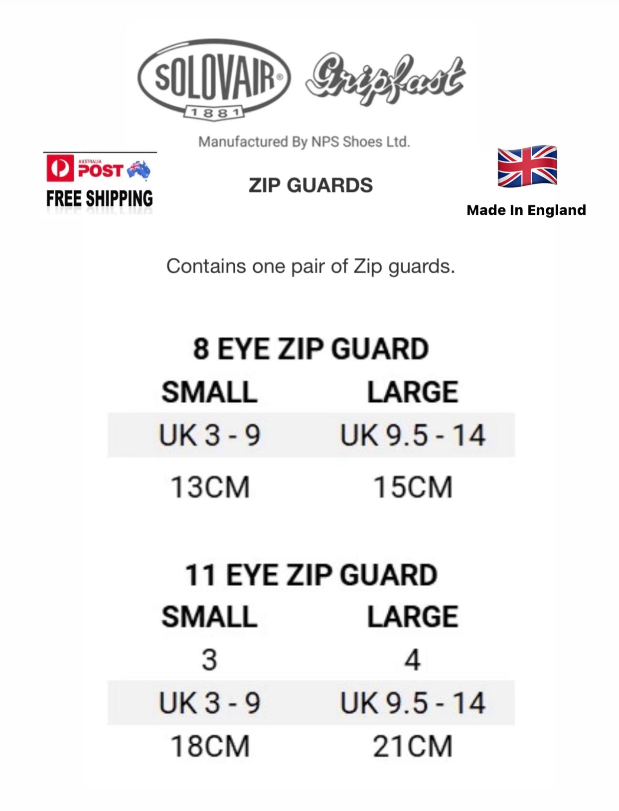Solovair Gripfast 11 Eye Zip Guard Black Hi-Shine Made In England