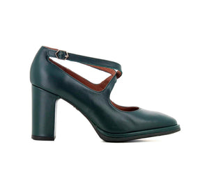 Wonders M-5131 Irati Dark Green Bora Leather Buckle Double Strap Court Shoe Made In Spain