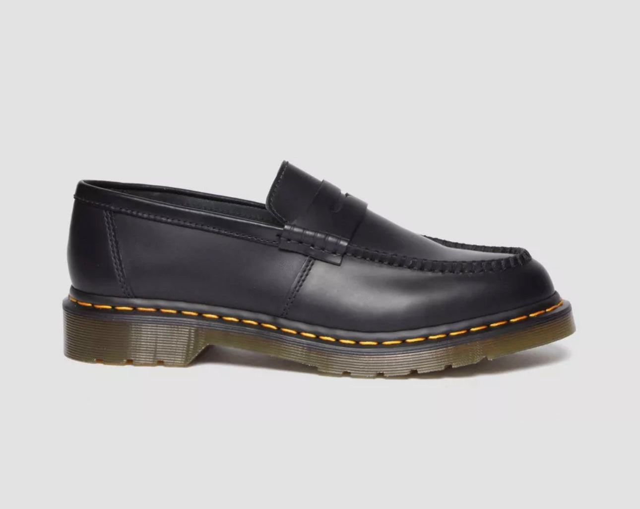 Dr. Martens Penton Black Smooth Leather Yellow Stitch Loafer Shoe