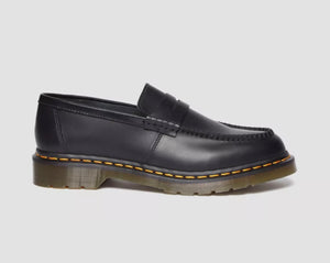 Dr. Martens Penton Black Smooth Leather Yellow Stitch Loafer Shoe
