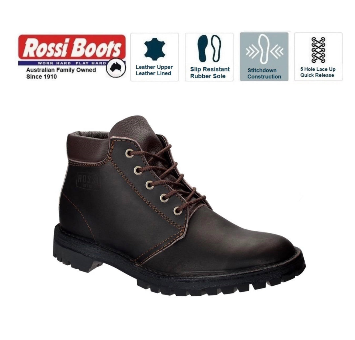 Rare Men’s size 9 Steele toe Rossi boots Safety Boots for Men & Women - Made in Australia Since 1910  main image 2