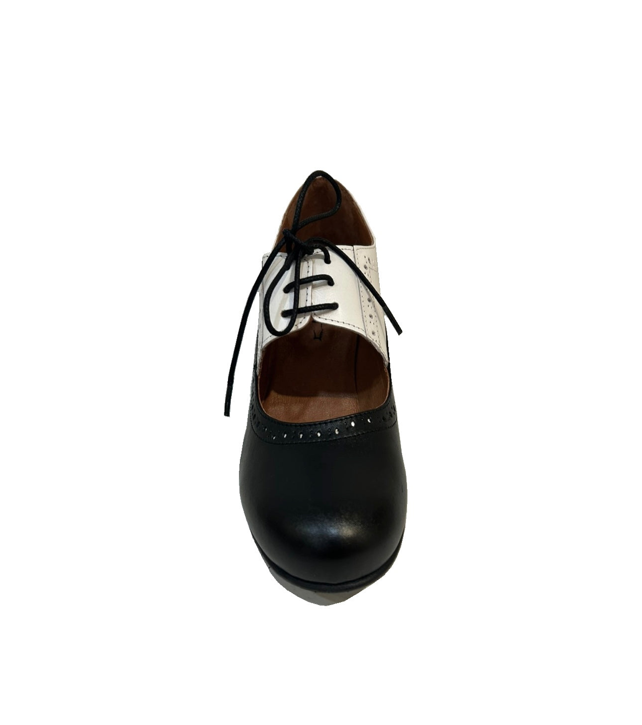 Rock n’ Dot 8526 Black White Leather 2 Eyelet Lace Up Court Shoe Made In Portugal