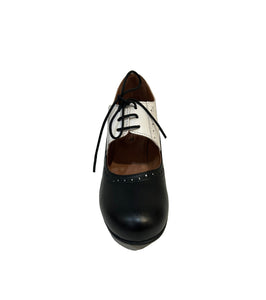 Rock n’ Dot 8526 Black White Leather 2 Eyelet Lace Up Court Shoe Made In Portugal