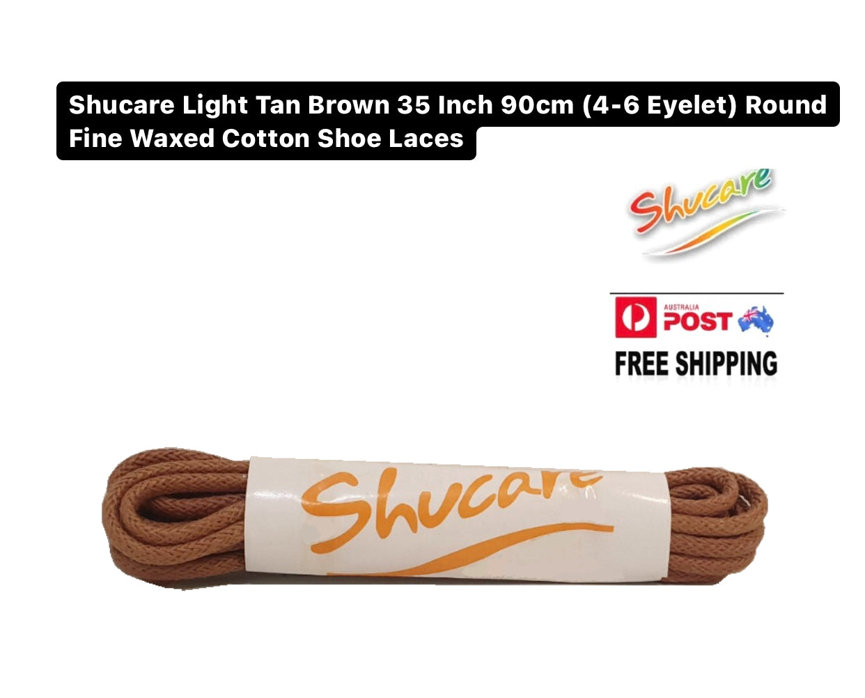 Shucare Light Tan Brown 35 Inch 90cm (4-6 Eyelet) Round Fine Waxed Cotton Shoe Laces