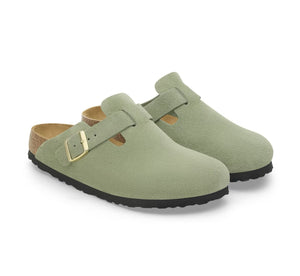 Birkenstock Boston Green Tea Suede Soft Footbed Made In Germany