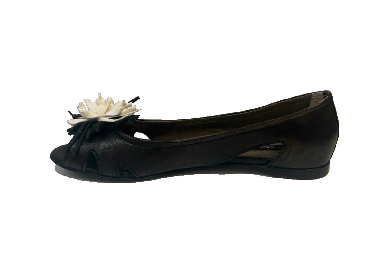 Progetto R123 Lambers Nero Black Leather Open Toe Flats Made In Italy