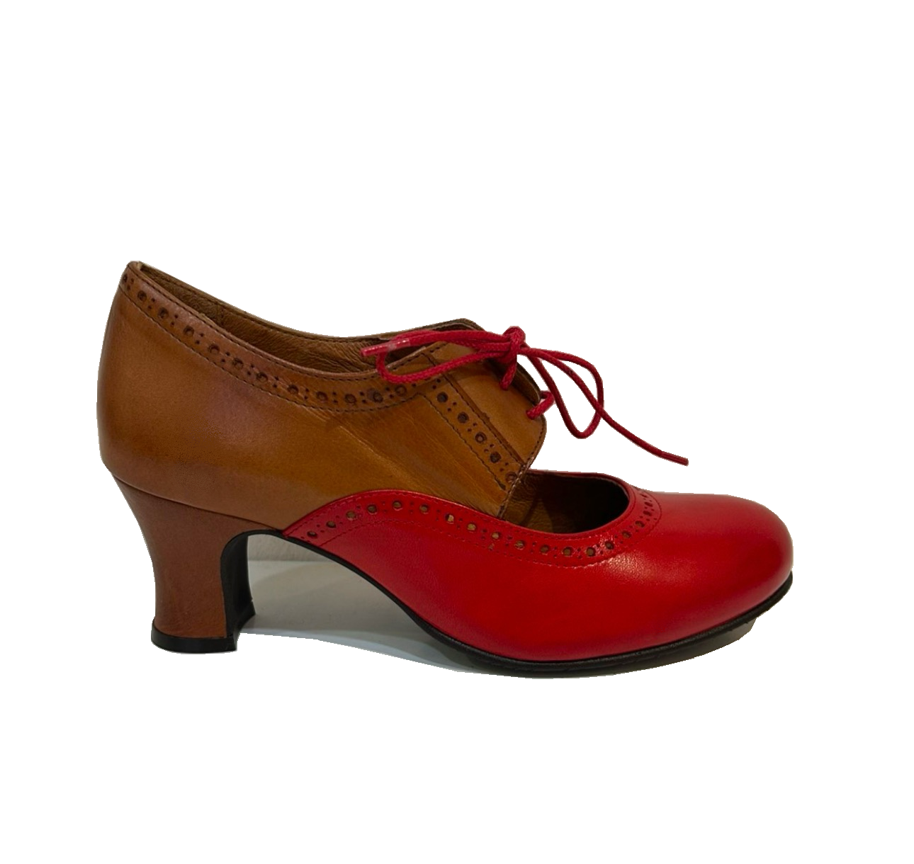 Rock n’ Dot 8526 Rosso Brandy Red Light Tan Brown Leather 2 Eyelet Court Shoe Made In Portugal
