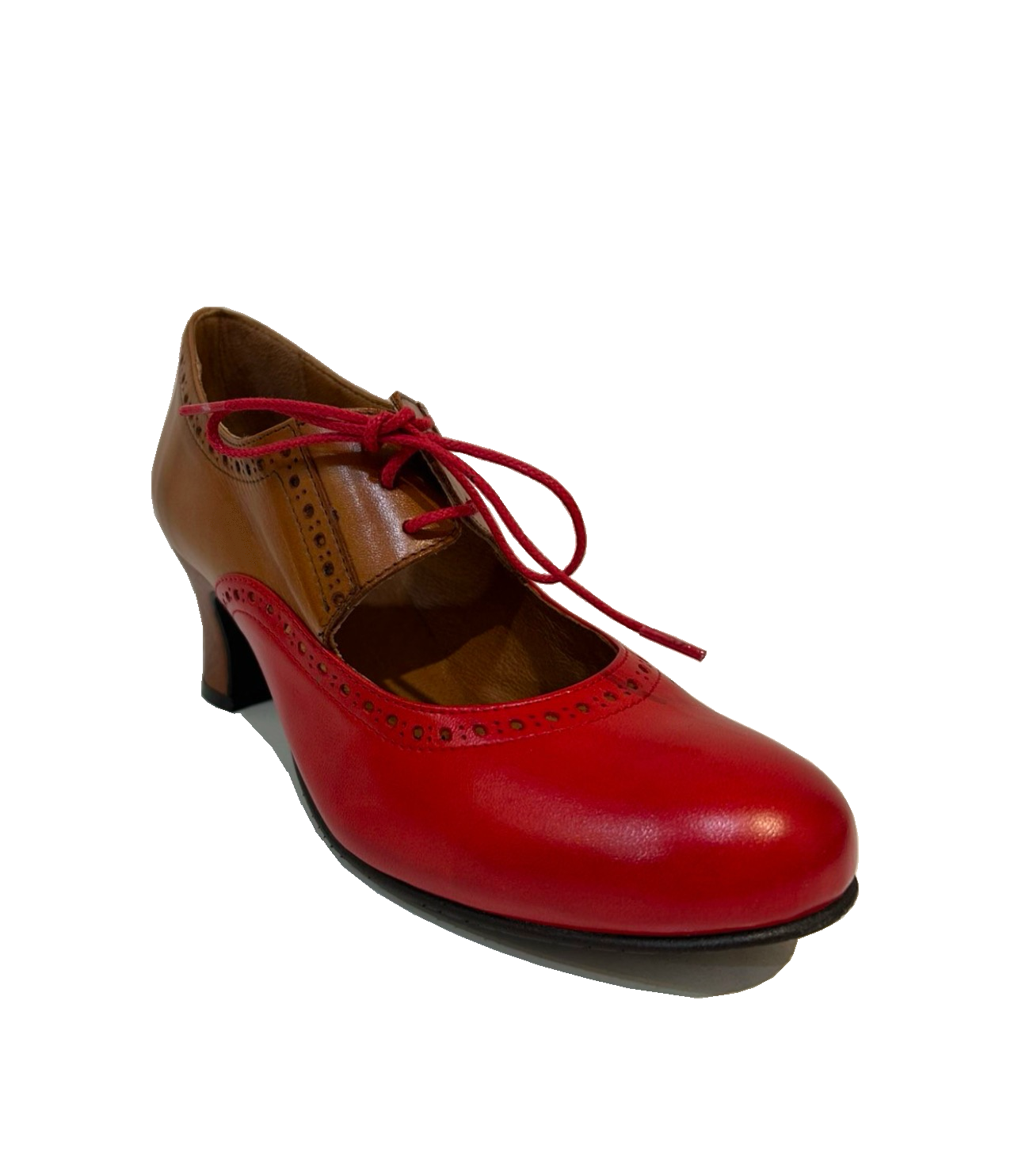 Rock n’ Dot 8526 Rosso Brandy Red Light Tan Brown Leather 2 Eyelet Court Shoe Made In Portugal