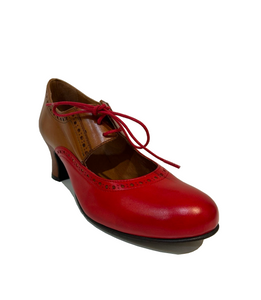 Rock n’ Dot 8526 Rosso Brandy Red Light Tan Brown Leather 2 Eyelet Court Shoe Made In Portugal