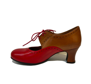 Rock n’ Dot 8526 Rosso Brandy Red Light Tan Brown Leather 2 Eyelet Court Shoe Made In Portugal