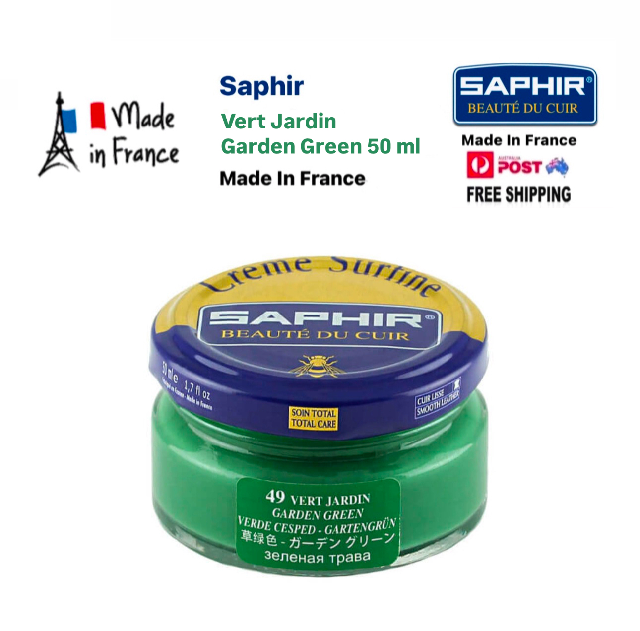 Saphir 49 Vert Jardin Garden Green Renovating Cream Polish 50ml Made In France