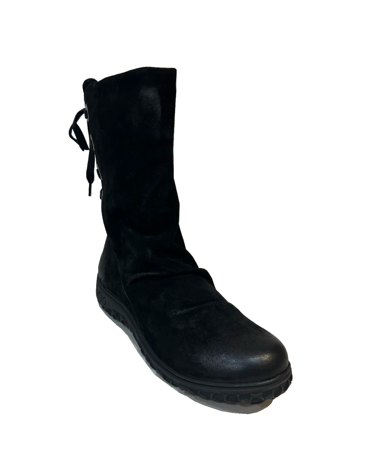 Martini Marco Lusty Poncho Black Suede Leather Back Lace Up Mid Calf Boots