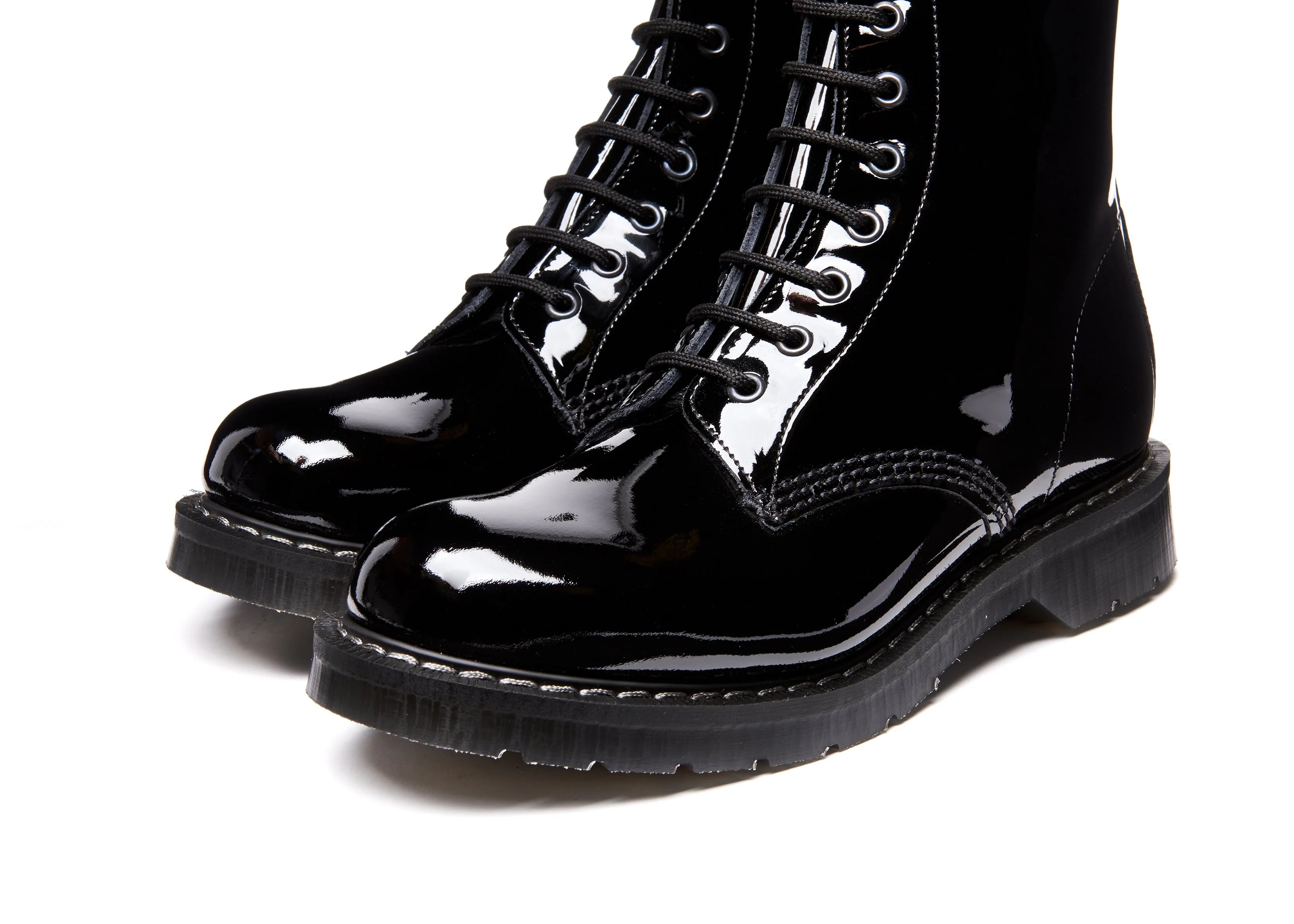Solovair Black Patent Leather 8 Eyelet Boot Made In England