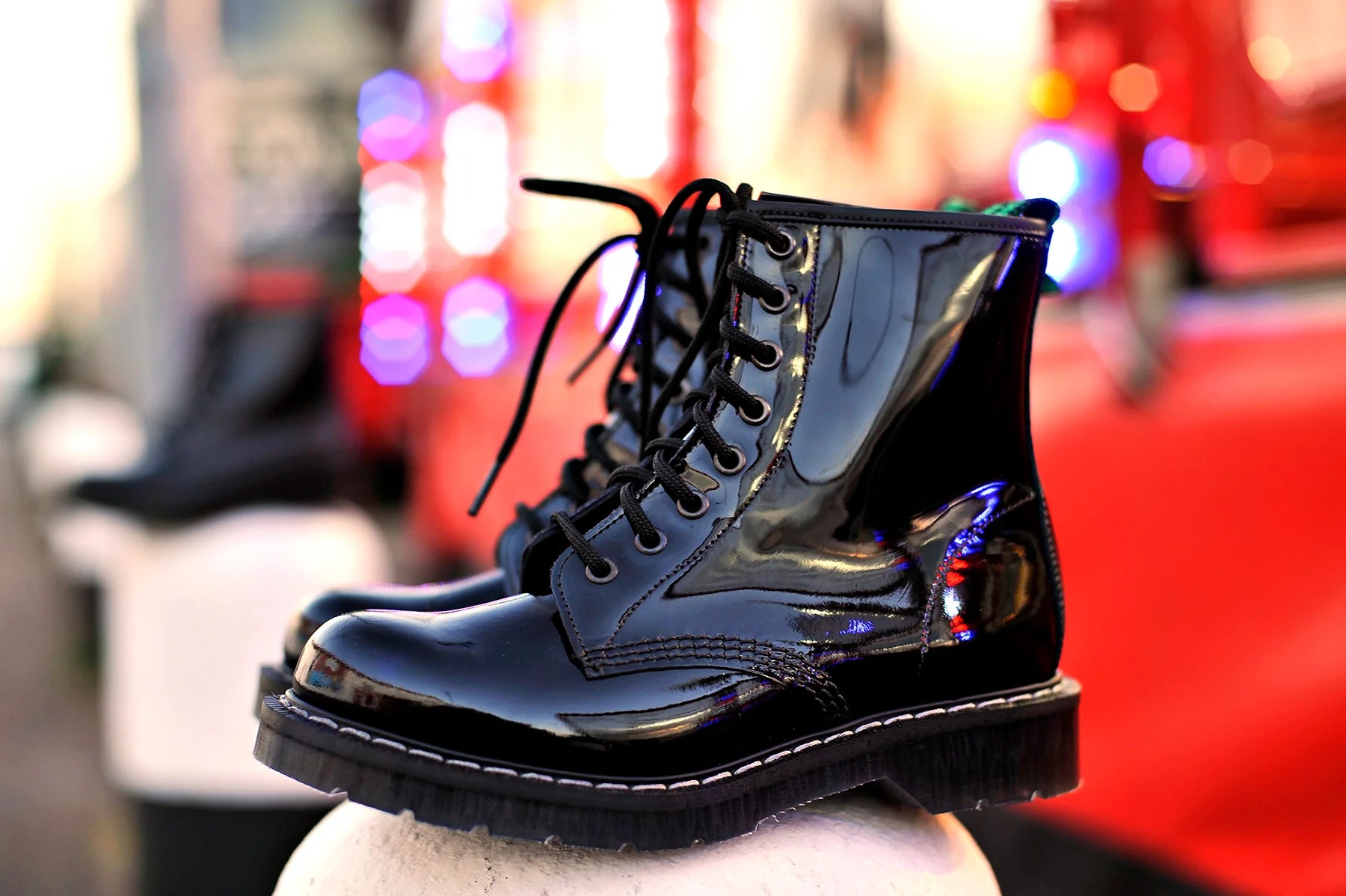 Solovair Black Patent Leather 8 Eyelet Boot Made In England