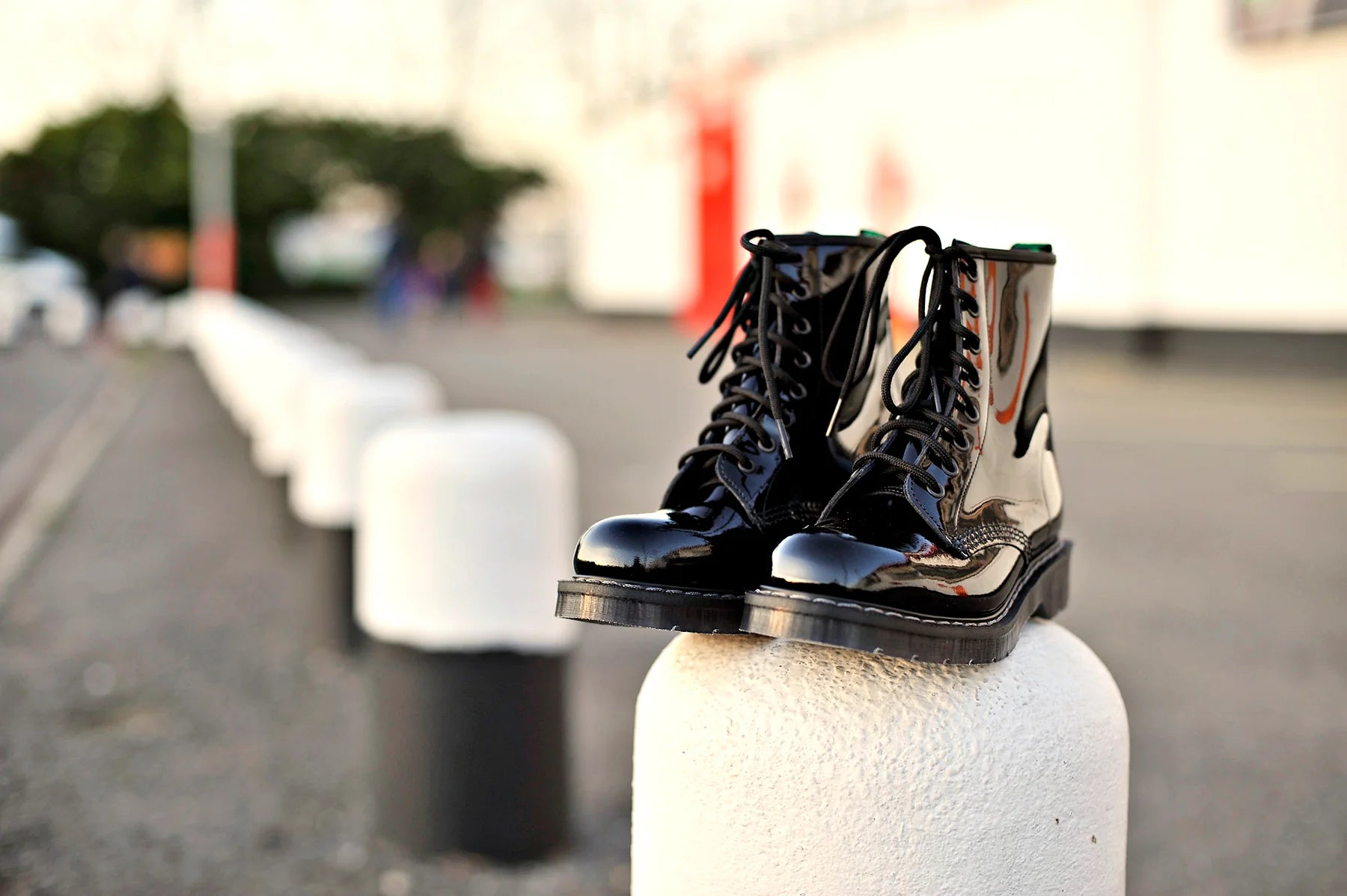 Solovair Black Patent Leather 8 Eyelet Boot Made In England