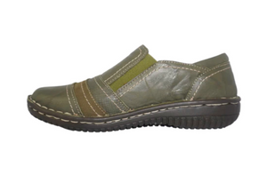 Cabello Comfort 5849-27 Khaki Green Crinkle Zip Shoe Made In Turkey