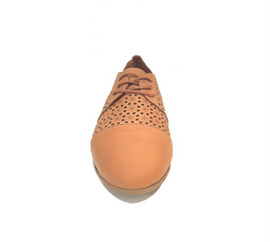 Sala Europe Kristy Coconut Light Tan 3 Eyelet Perforated Shoe Made In Turkey