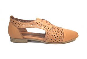 Sala Europe Kristy Coconut Light Tan 3 Eyelet Perforated Shoe Made In Turkey
