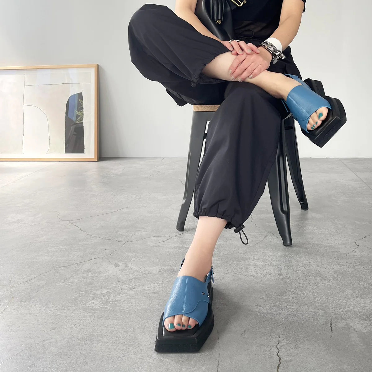 Yuko Imanishi + 732054 Chisa Blue Square Open Toe Sandal