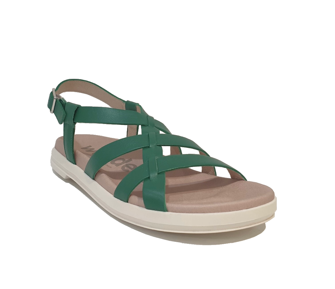 Wonders B-7433 Jade Green Iseo V Toni Leather Buckle Sandal Made In Spain