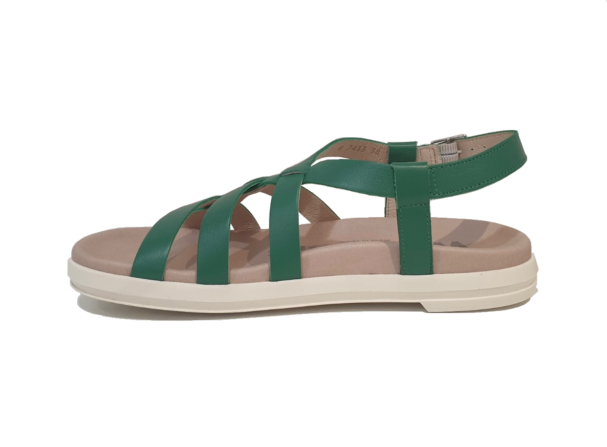 Wonders B-7433 Jade Green Iseo V Toni Leather Buckle Sandal Made In Spain