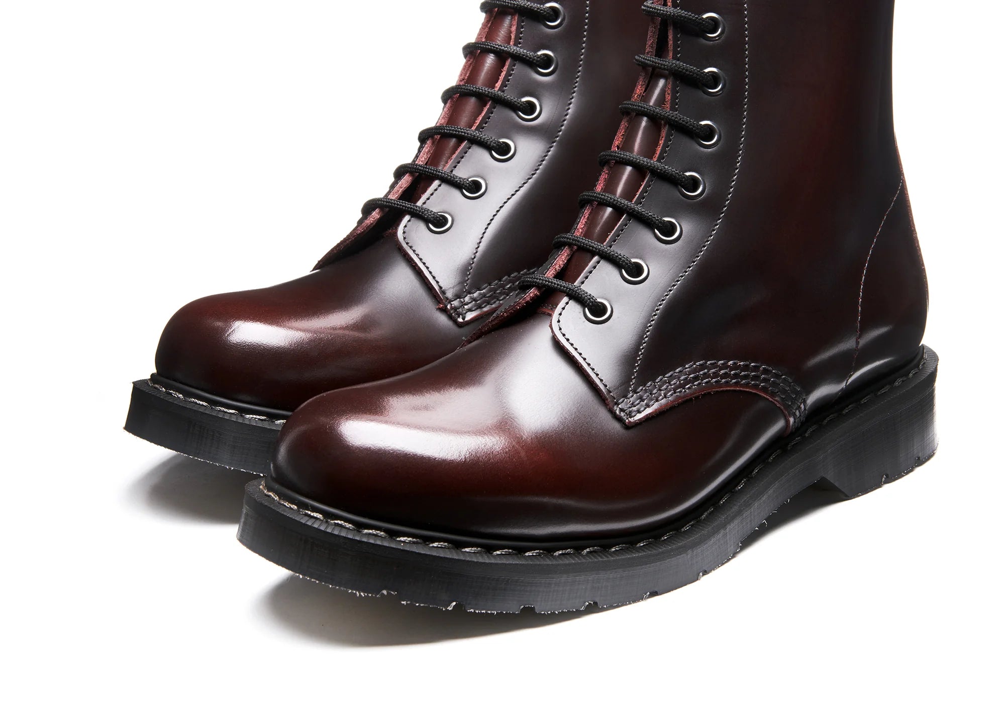 Solovair Burgundy Rub Off 8 Eyelet Zip Boot Made In England